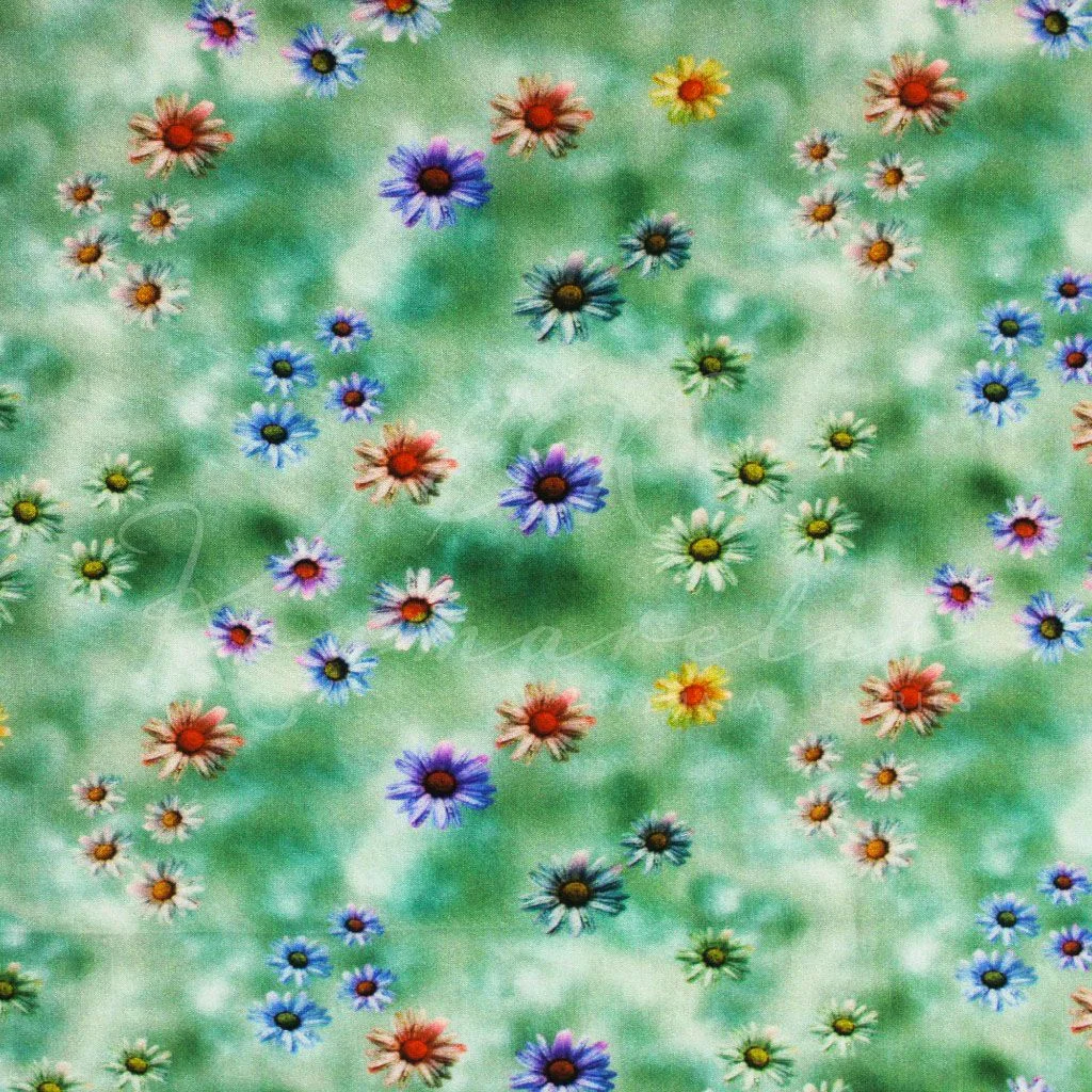 Viscose - Colorful daisy on a mint green background