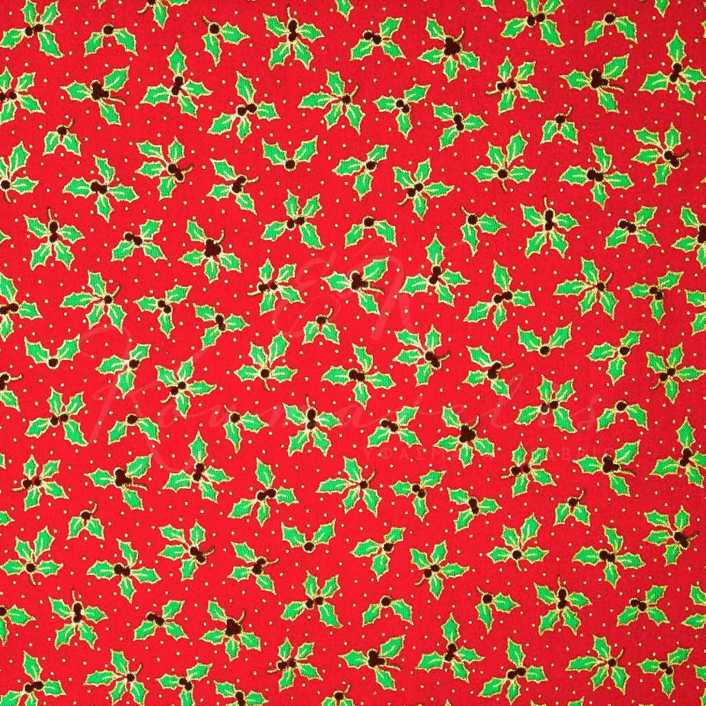 Ποπλίνα Χριστουγεννιάτικο - Κόκκινο Glitter Γκι