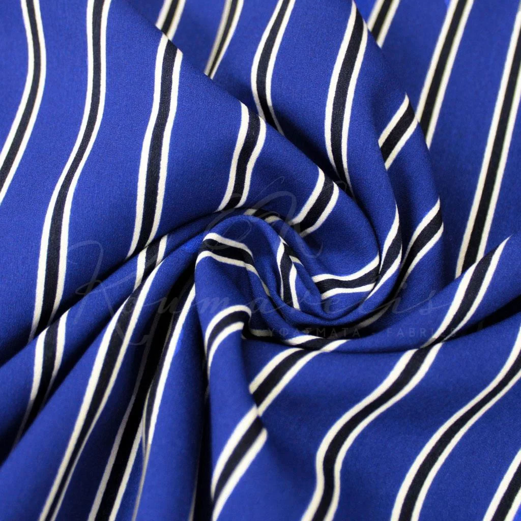 Μαροκέν Ελαστικό - Ριγέ Μπλε Ρουα - 2