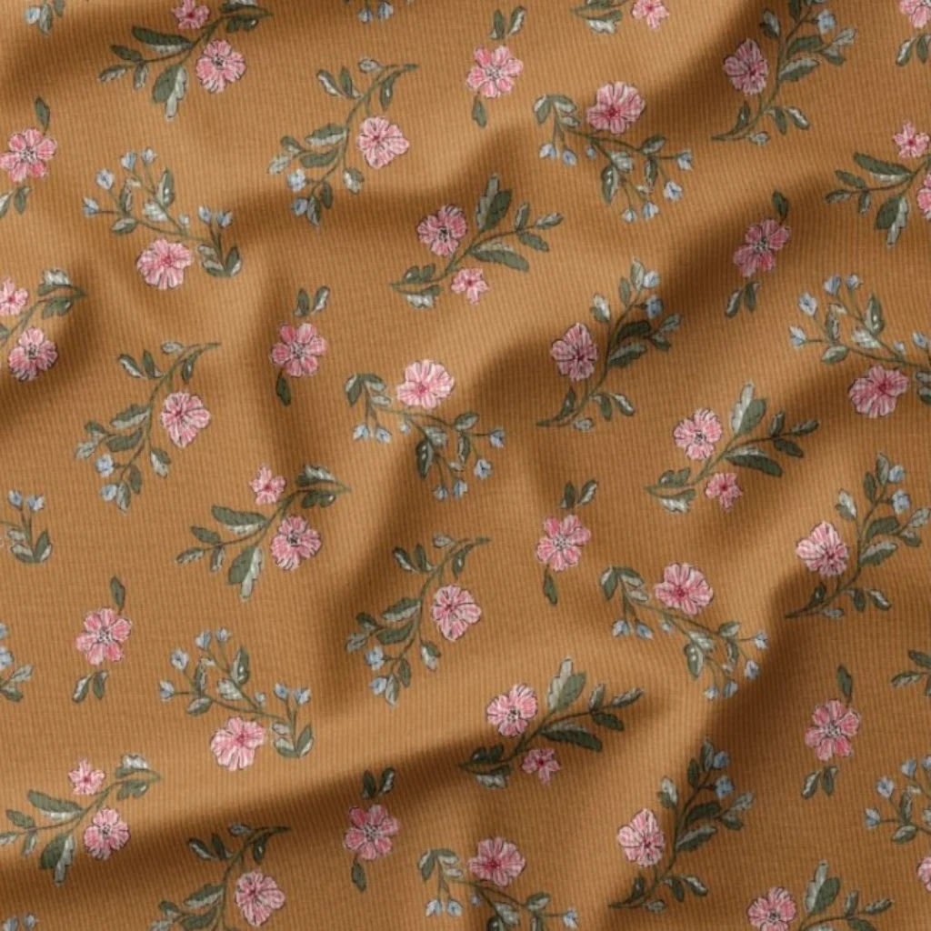 Corduroy 1000 Stripes - Mustard Floral - 1