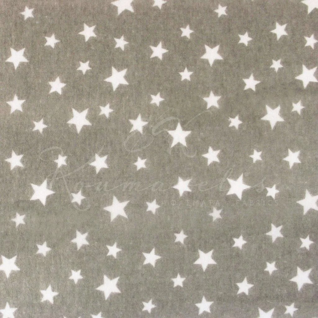 Cotton Flannel - White Stars on Elephant Grey - 1