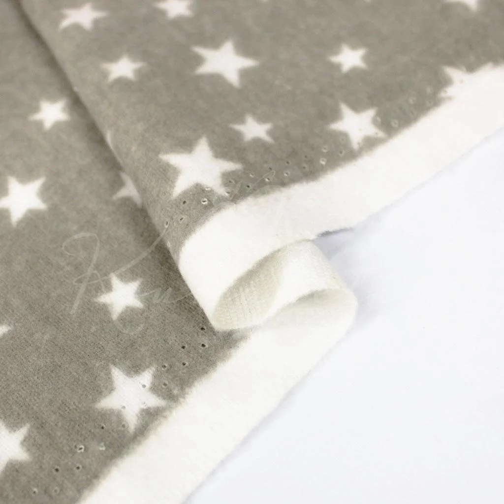 Cotton Flannel - White Stars on Elephant Grey - 2