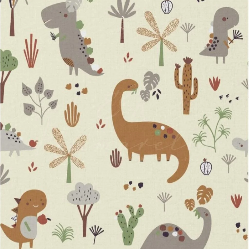 Ποπλίνα 100% Βαμβάκι - Δεινόσαυροι Καφέ - 1