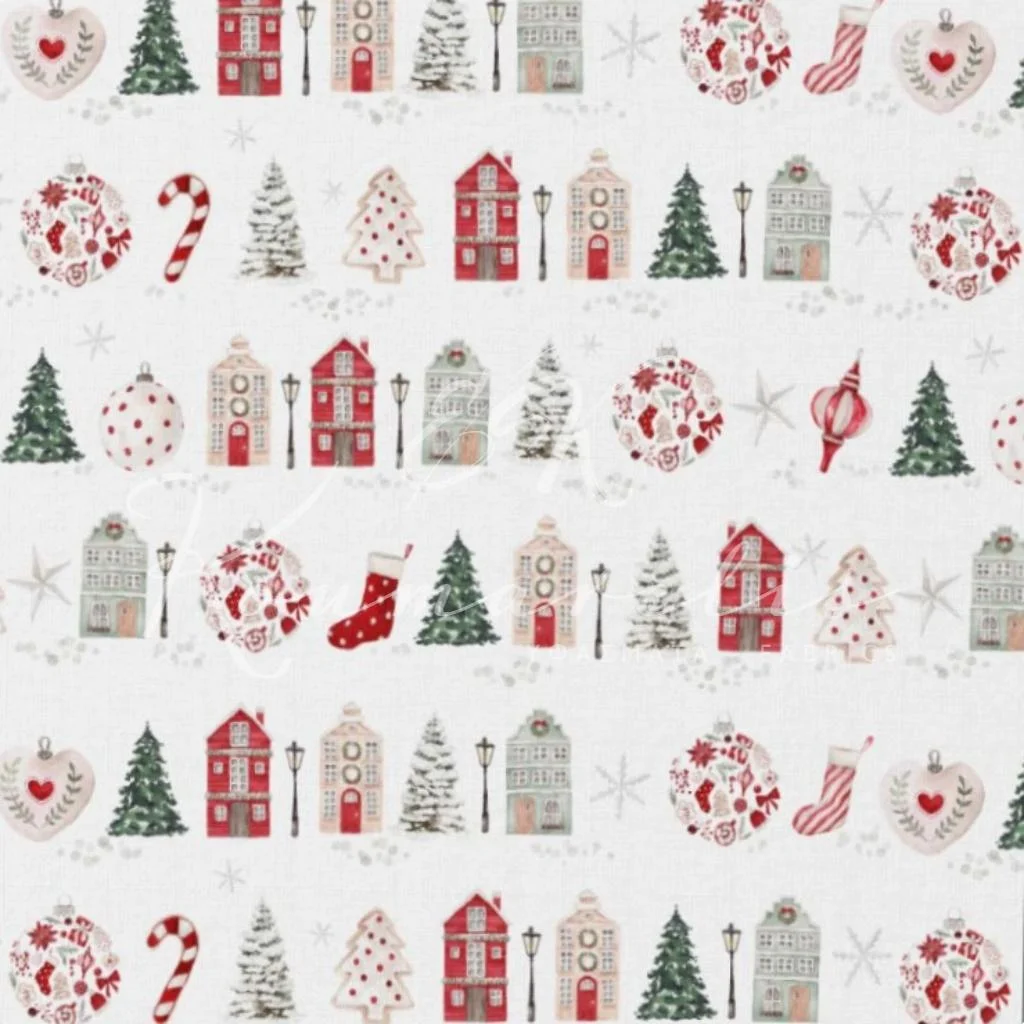 Ποπλίνα 100% Βαμβάκι - Χριστουγεννιάτικα Σπιτάκια - 1
