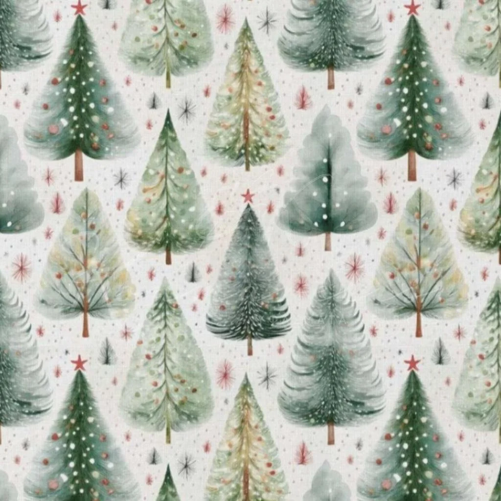 Ποπλίνα 100% Βαμβάκι - Χριστουγεννιάτικα Έλατα - 1