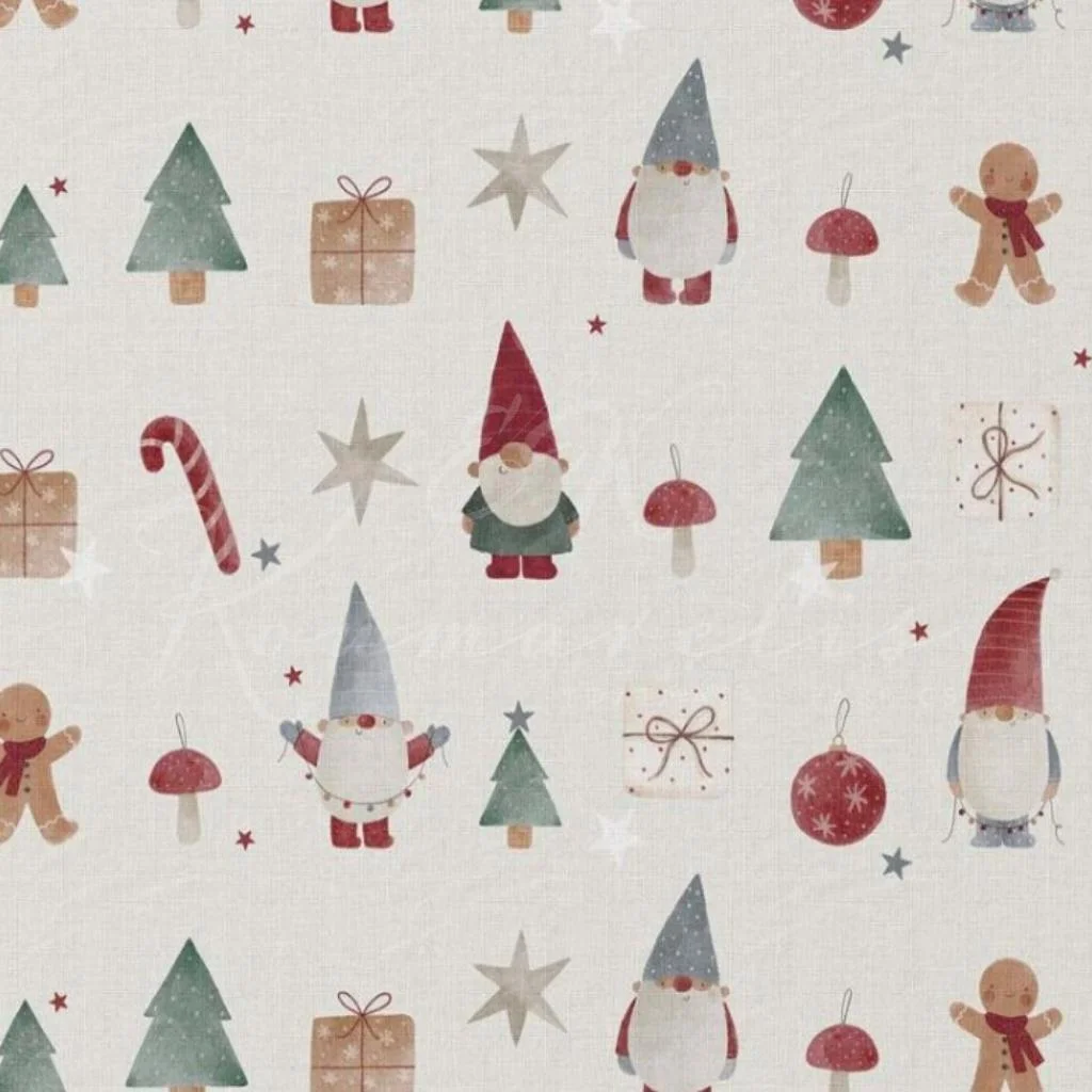 Ποπλίνα 100% Βαμβάκι - Χριστουγεννιάτικοι Νάνοι (Εκρού) - 1