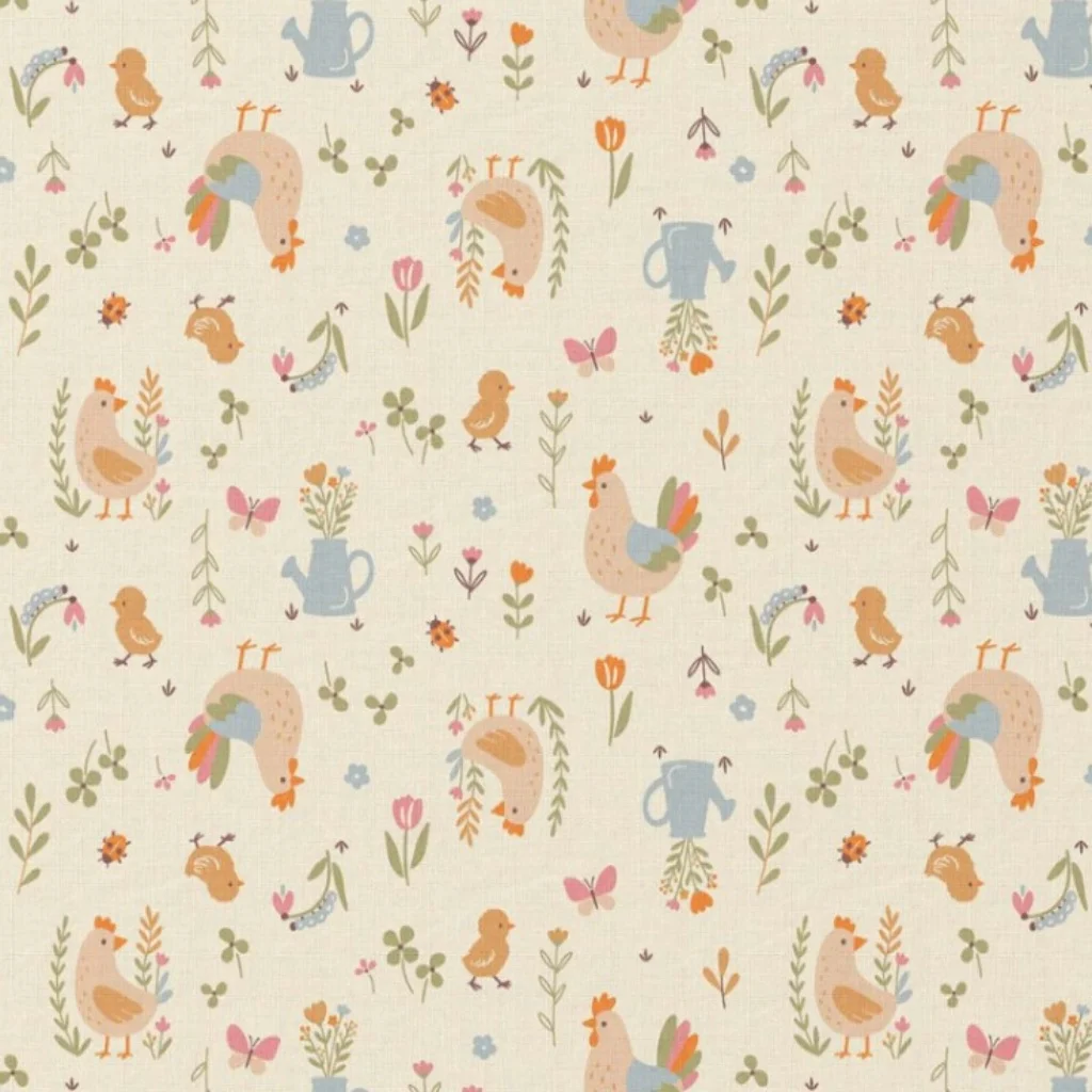 Poplin 100% Cotton - Cute Chickens - 1