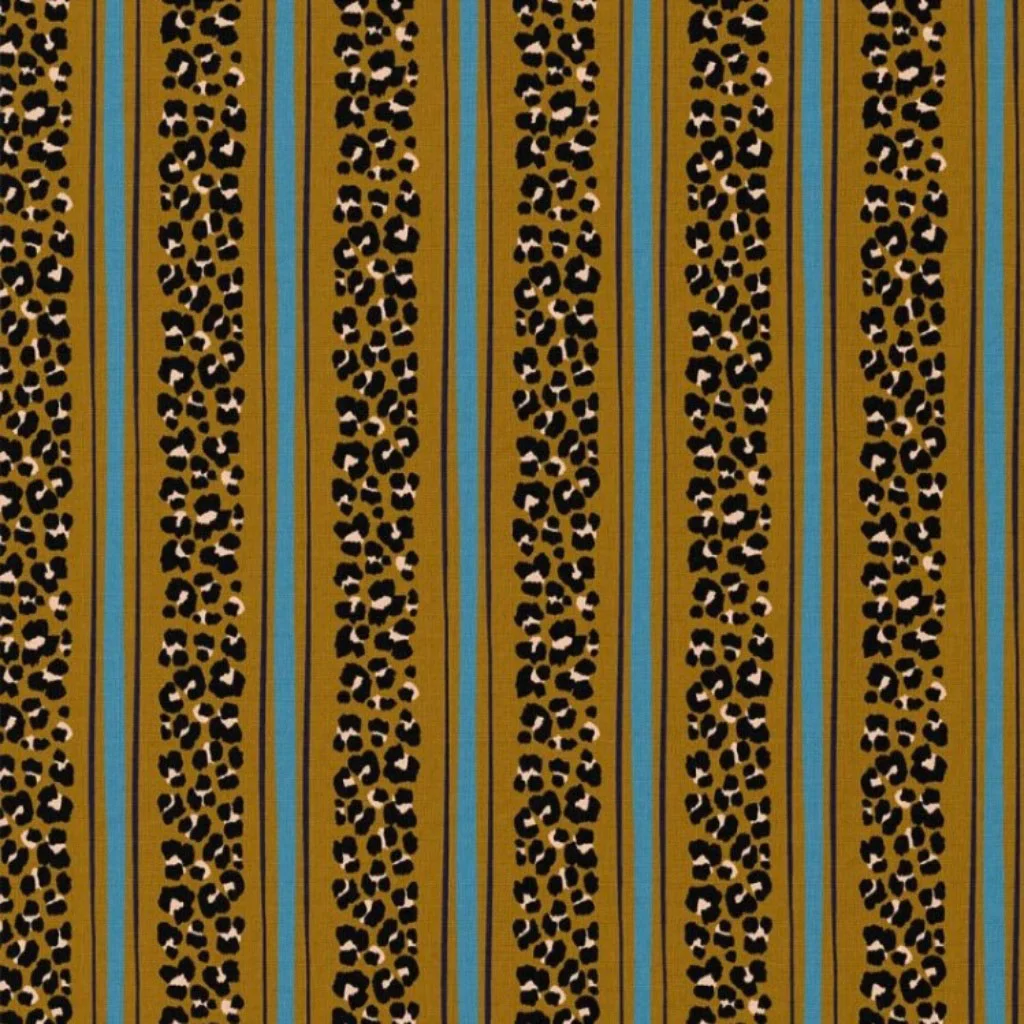 Poplin 100% Cotton - Mustard Leopard Stripes - 1