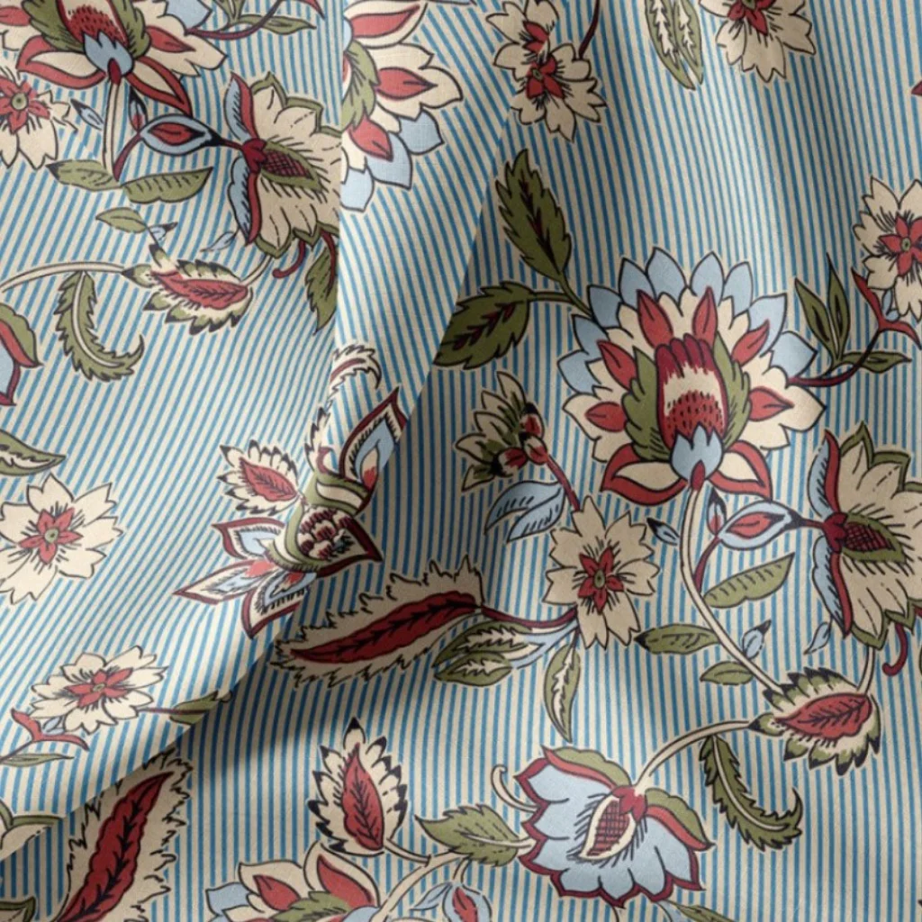 Poplin 100% Cotton - Retro Floral Stripes - 2