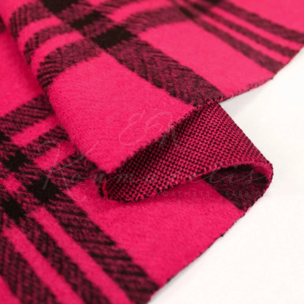 Παλτόπανο Βελούρ Ελαστικό - Καρό Φούξια - 3
