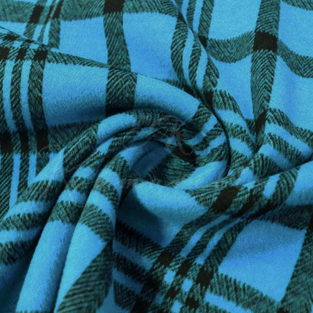Παλτόπανο Βελούρ Ελαστικό - Καρό Τυρκουάζ - 2
