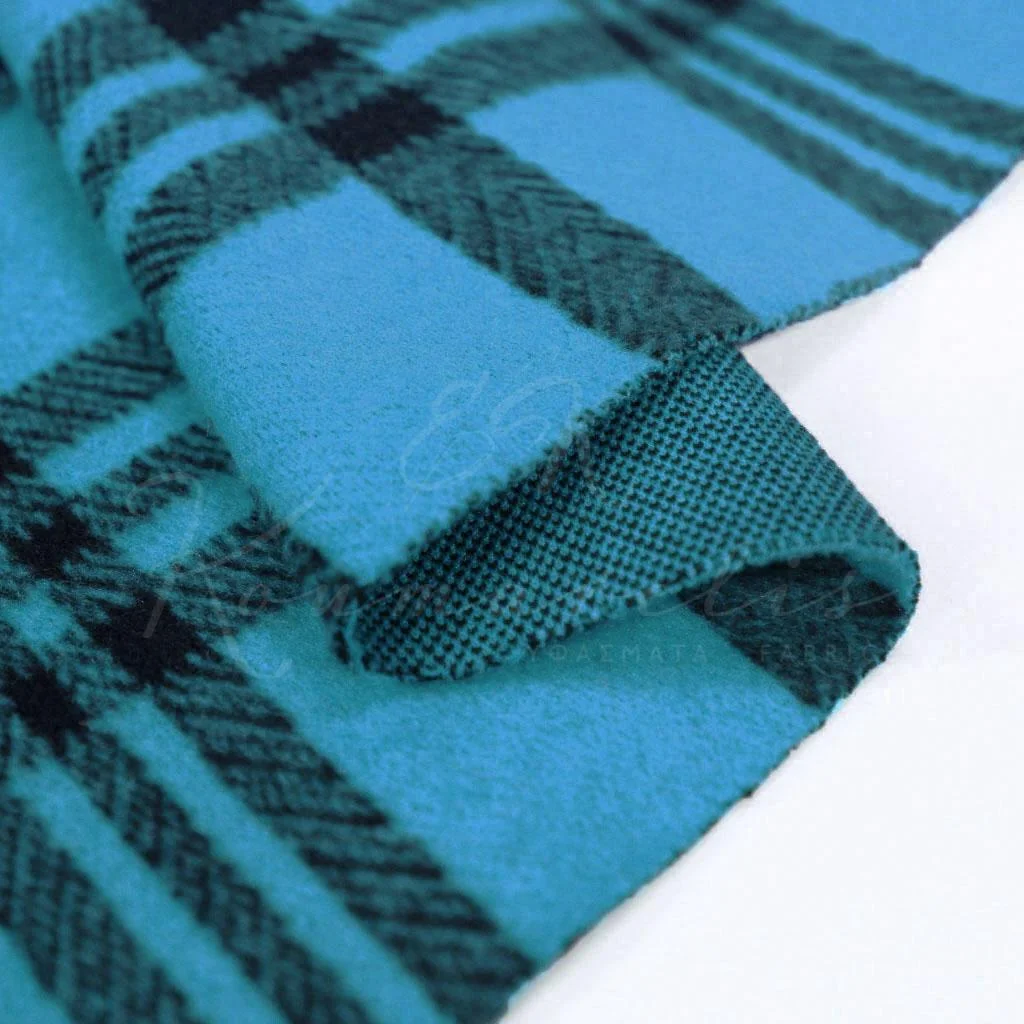 Παλτόπανο Βελούρ Ελαστικό - Καρό Τυρκουάζ - 3