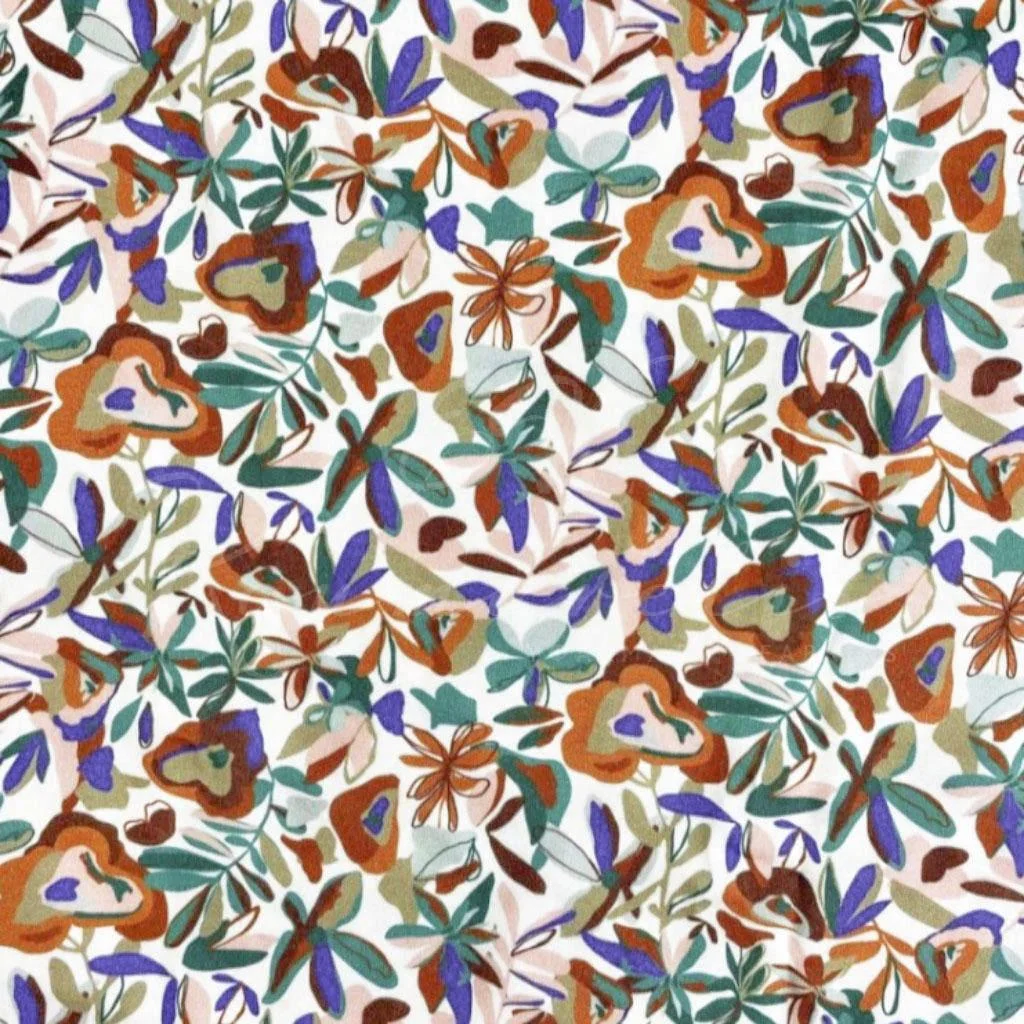 Βισκόζ - Καφέ φλοράλ με μωβ/πετρόλ φύλλα - 1