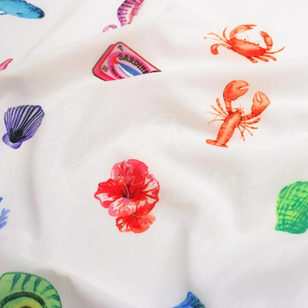 Linen Look - Sea Life Print - 2