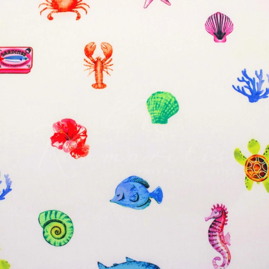 Linen Look - Sea Life Print - 1