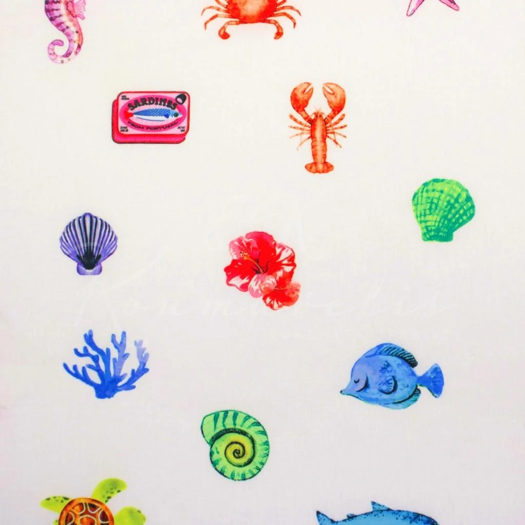 Linen Look - Sea Life Print - 4