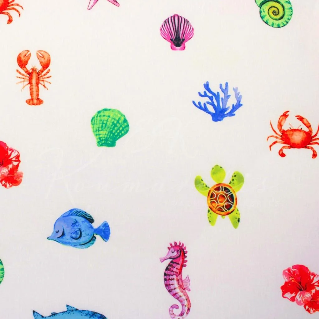 Linen Look - Sea Life Print - 5