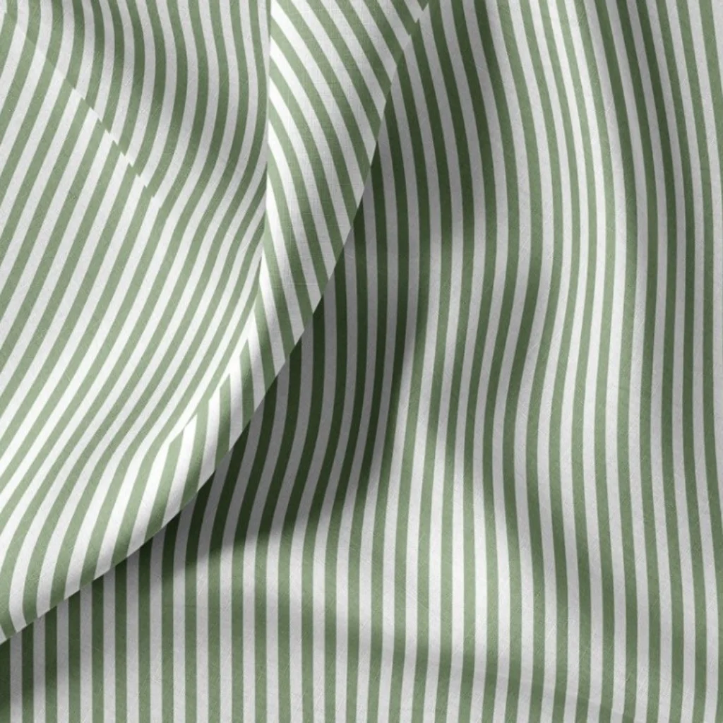 Poplin 100% Cotton - White/Green Striped - 2