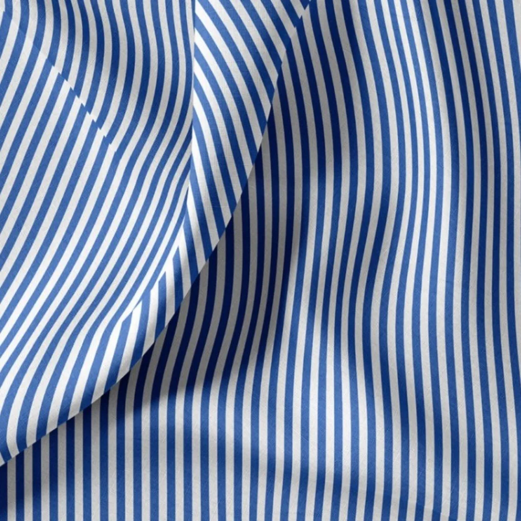 Poplin 100% Cotton - White/Blue Striped - 2