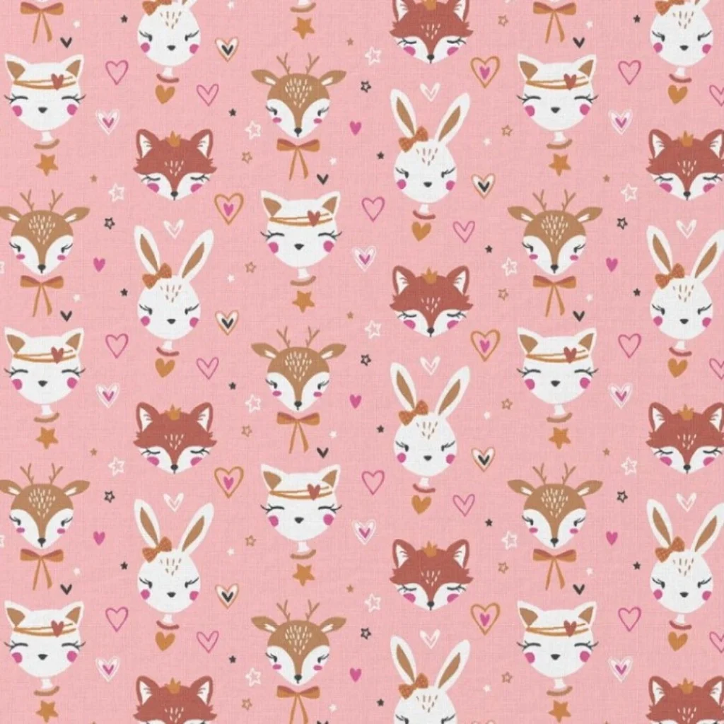 Poplin 100% Cotton - Animal faces with little bows - 1