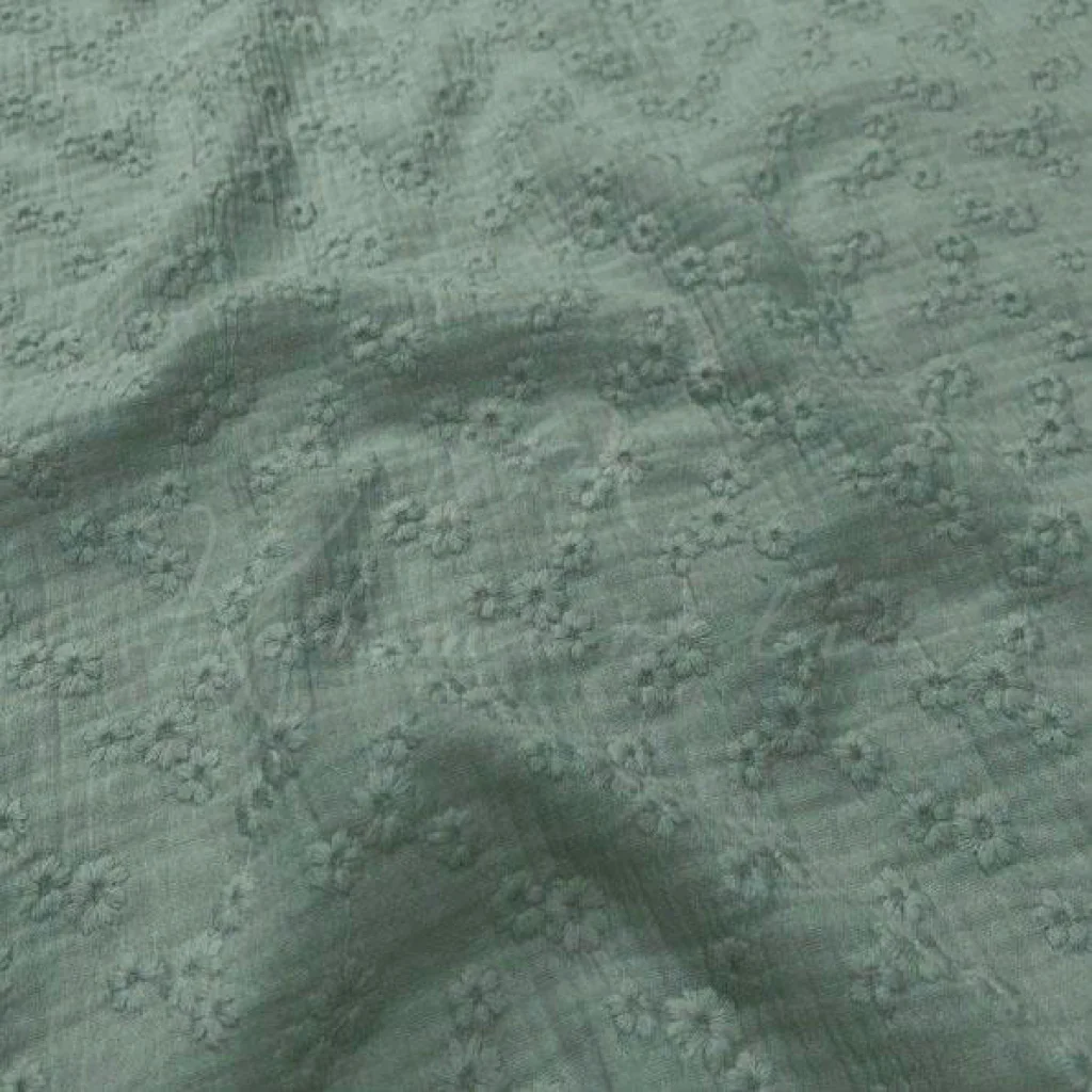 Double Gauze Broderie – Sage Green - 1