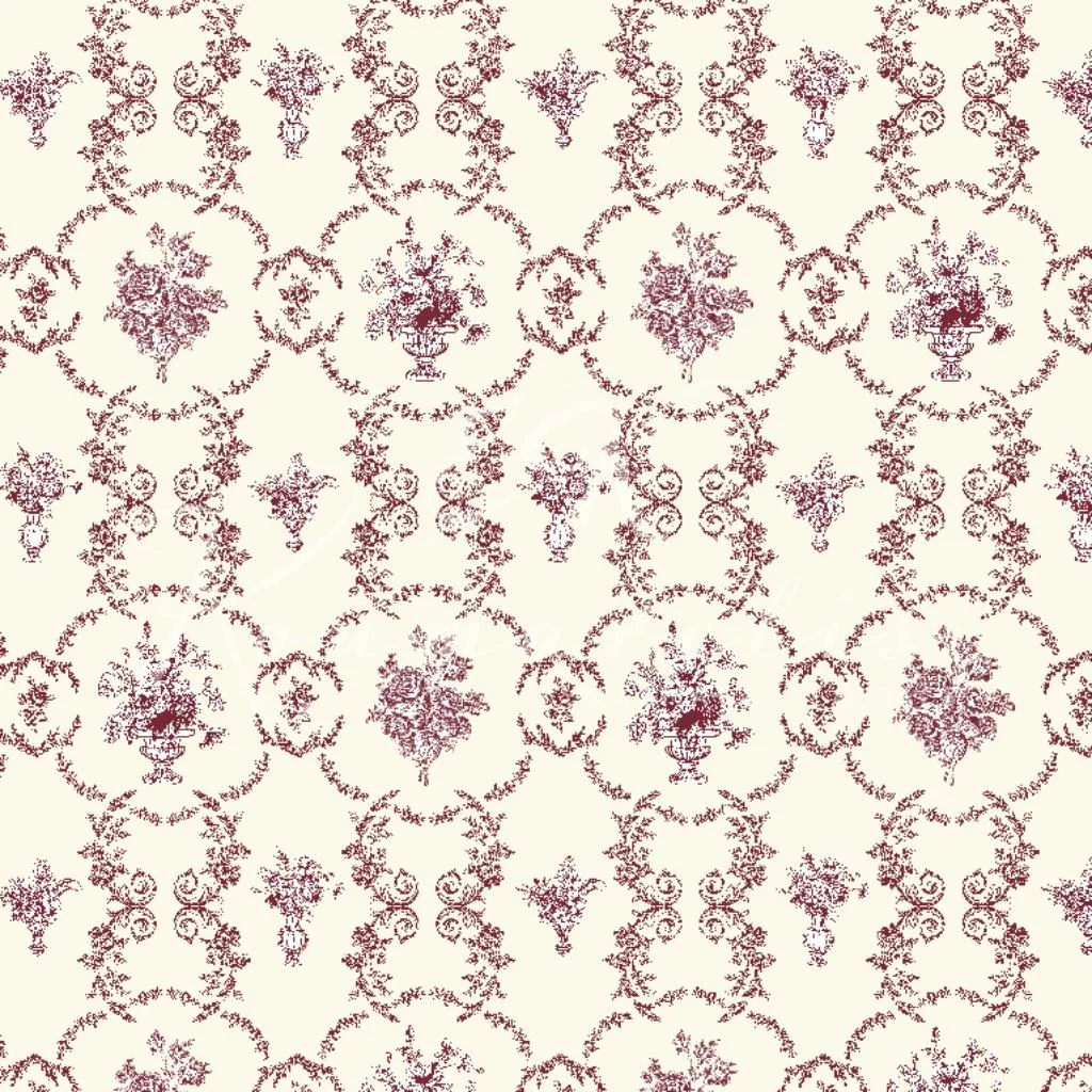 Loneta Toile de Jouy - Burgundy Floral - 1