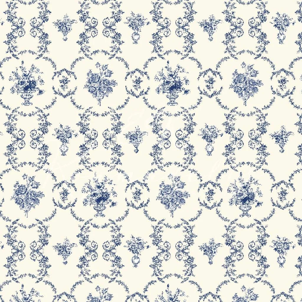 Loneta Toile de Jouy - Blue Floral - 1