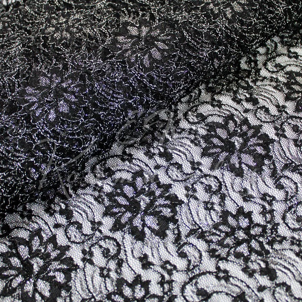 Corded Lace - Black with silvercloth