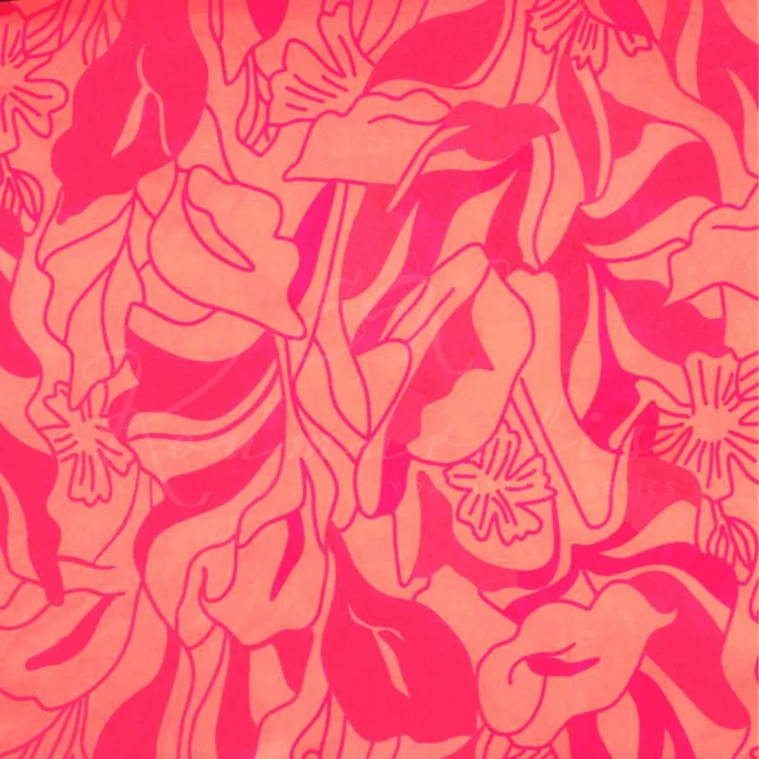 Κρεπ Σατέν Silk Touch - Φλοράλ Ζεστό Ροζ