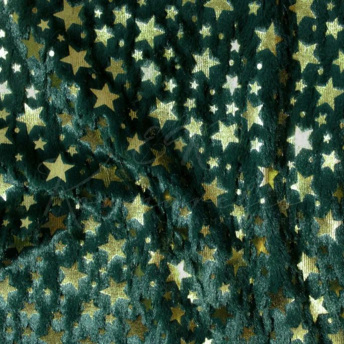 Faux Fur Gold Stars - Dark Green