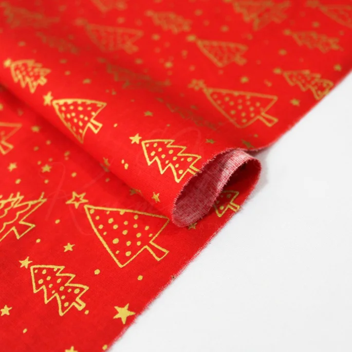 Ποπλίνα Χριστουγεννιάτικο - Κόκκινο Glitter Δέντρα - 2