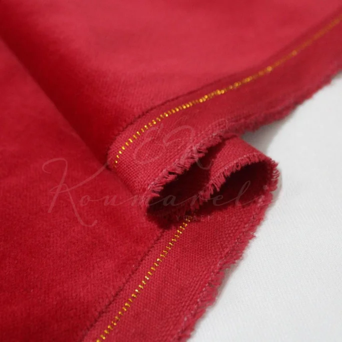 Cotton Velvet with gold selvage - Red