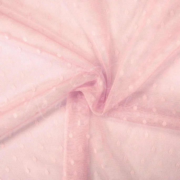Tulle Elastic - Pastel Pink Polkadot (Silicone Net)