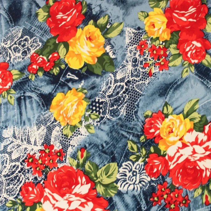 Lycra - Floral Denim