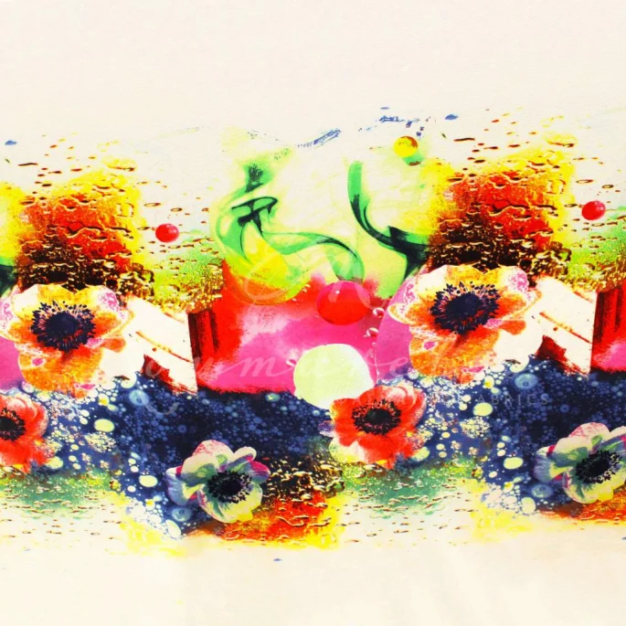Lycra - Multicolored Floral Border