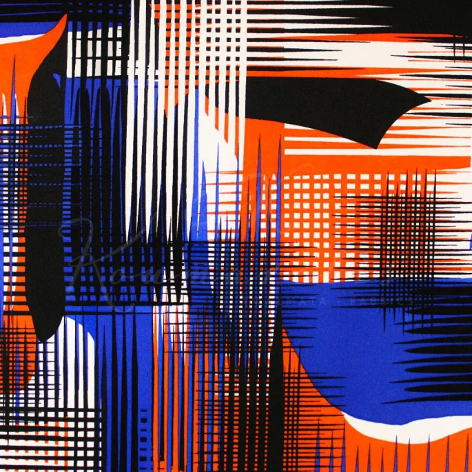 Lycra - Geometric Orange/Blue Royal