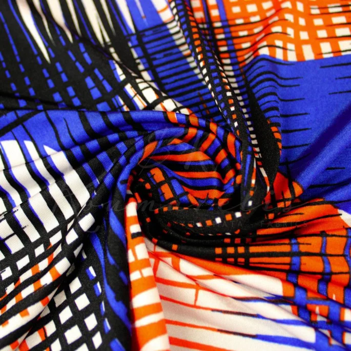 Lycra - Geometric Orange/Blue Royal - 2