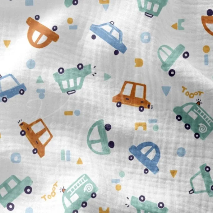 Μουσελίνα Βαμβακερή (Double Gauze) - Αυτοκινητάκια