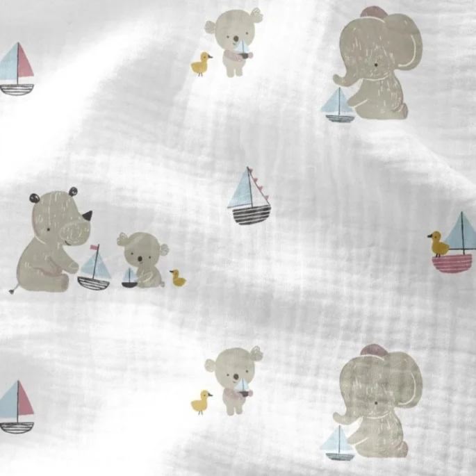 Μουσελίνα Βαμβακερή (Double Gauze) - Κοάλα και Ελεφαντάκια