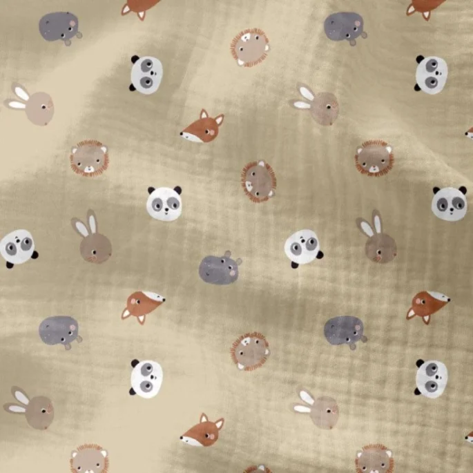 Μουσελίνα Βαμβακερή (Double Gauze) - Ζωάκια Φατσούλες