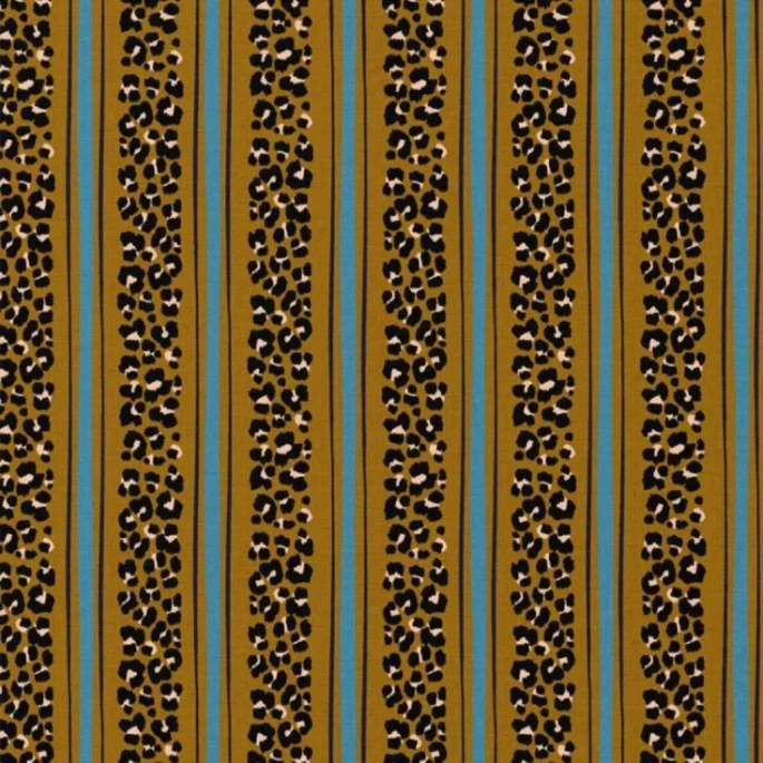 Ποπλίνα 100% Βαμβάκι - Leopard Ριγέ Μουσταρδί