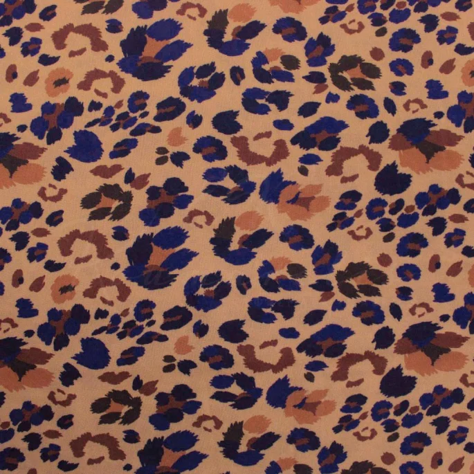 Viscose – Animal Print in Beige & Royal Blue