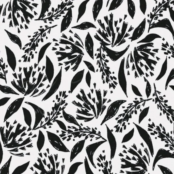 Viscose – Black and white leaves