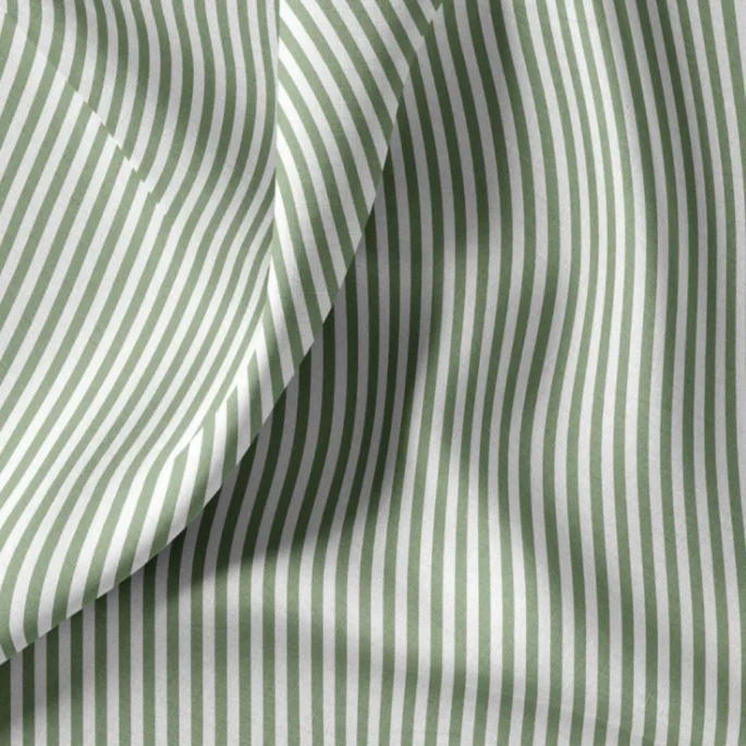 Poplin 100% Cotton - White/Green Striped