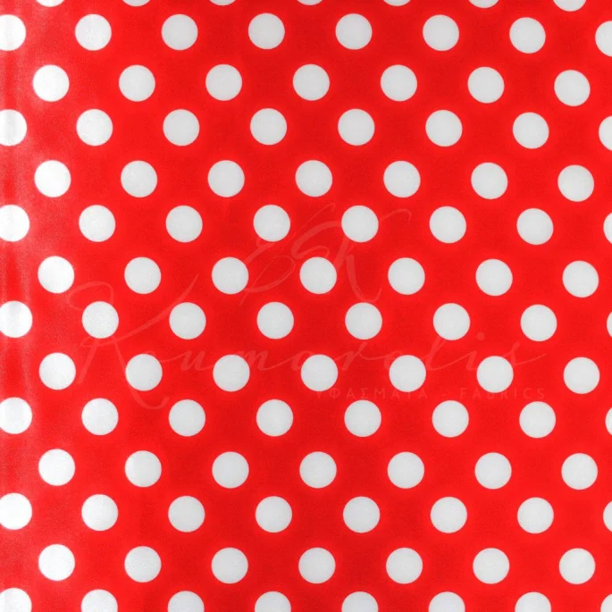 Σατέν Φόδρα - Πουά Λευκό/Κόκκινο