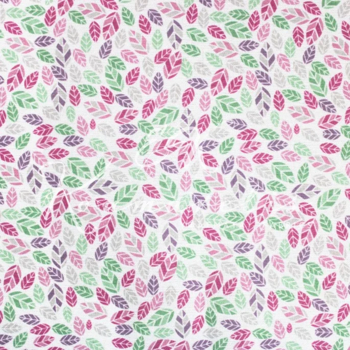 Polycotton  - Pink Leaves - 1